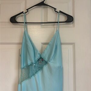 Urban Outfitters Light Blue Satin Lace-Trim Slip Dress
